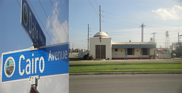 Left: Intersection of Date and Cairo Avenues in Coachella, California; Right: The current Desert Fresh, Inc. building off of Highway 111 and 9th Street in Coachella, California (Formerly Imperial Irrigation) | Photographs by Margo McCormick