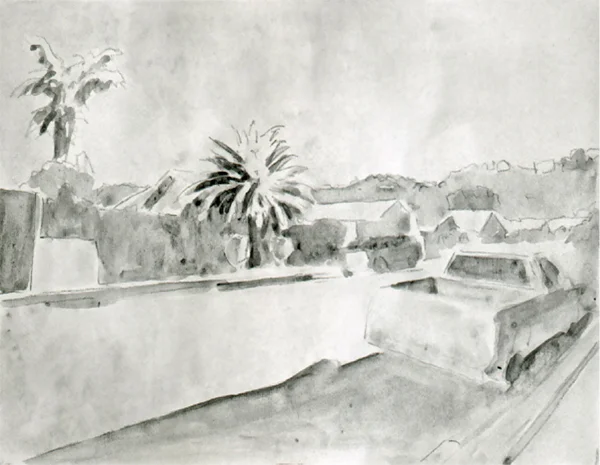 "Los Angeles, 2010," Hillary Mushkin, watercolor and pencil on paper, 9 x 11 inches, detail, 2011