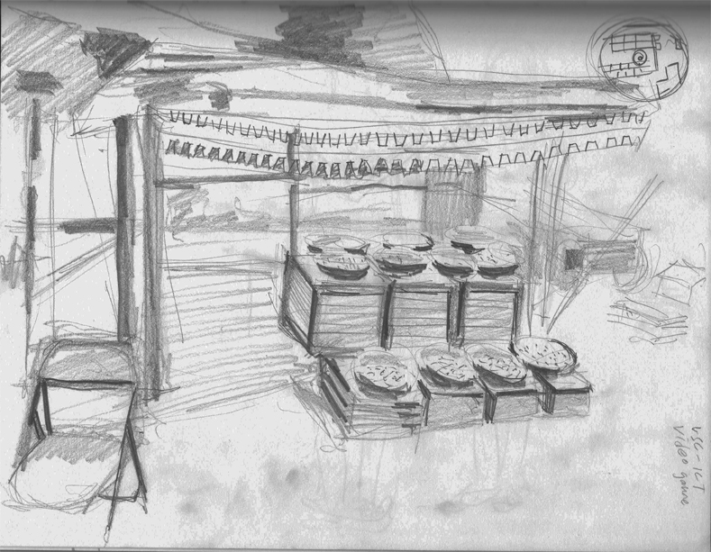 A DICE-T market stand | Drawing by Eva Struble