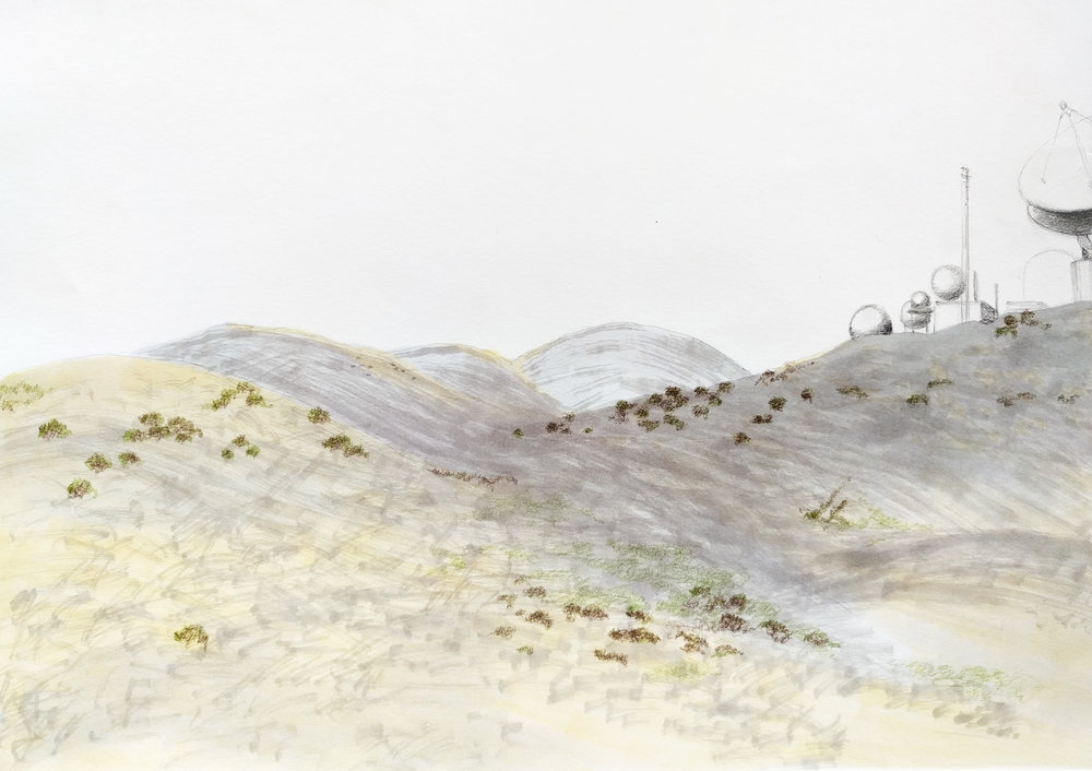  Jena Lee | Sketch of the Ridge with Laguna Peak Tracking Station, 2016 | Marker and pencil on paper 
