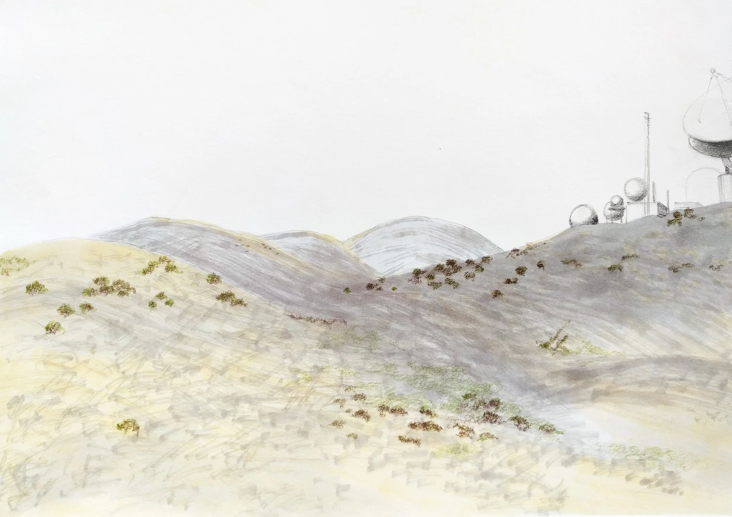 Jena Lee | Sketch of the Ridge with Laguna Peak Tracking Station, 2016 | Marker and pencil on paper