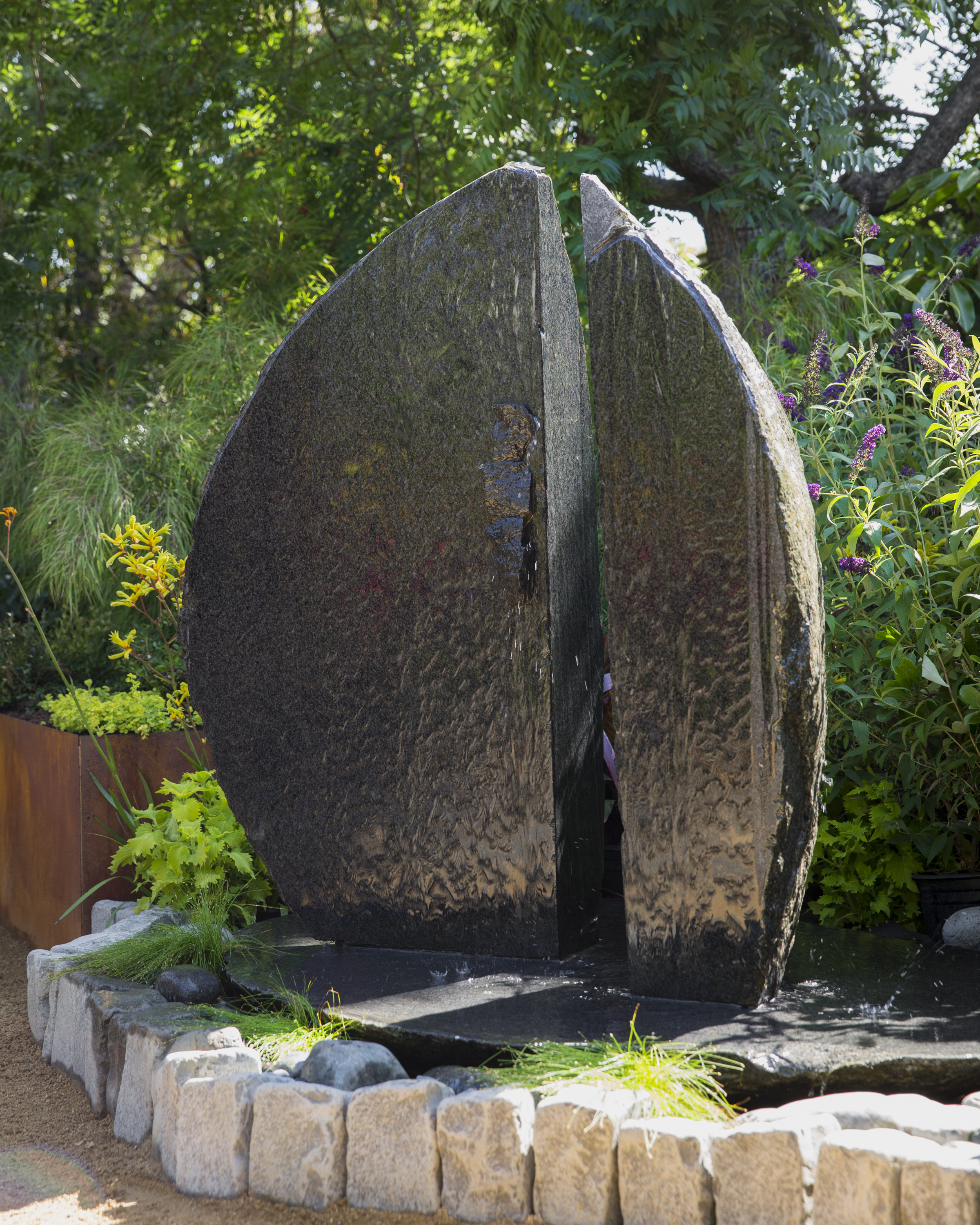 Black Granite Water Sculpture by Christiansen and Arner