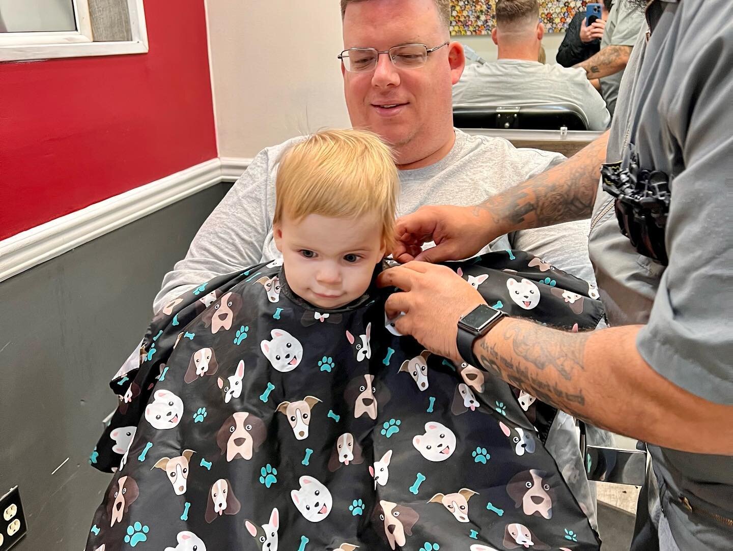 Mikey got his first haircut today! It was definitely time and he did great. We took him to my neighborhood barbershop, @kinship_barber_lounge, and my regular barber and one of the best out there, Nate @phaded_215 was patient &amp; gentle and did a pe