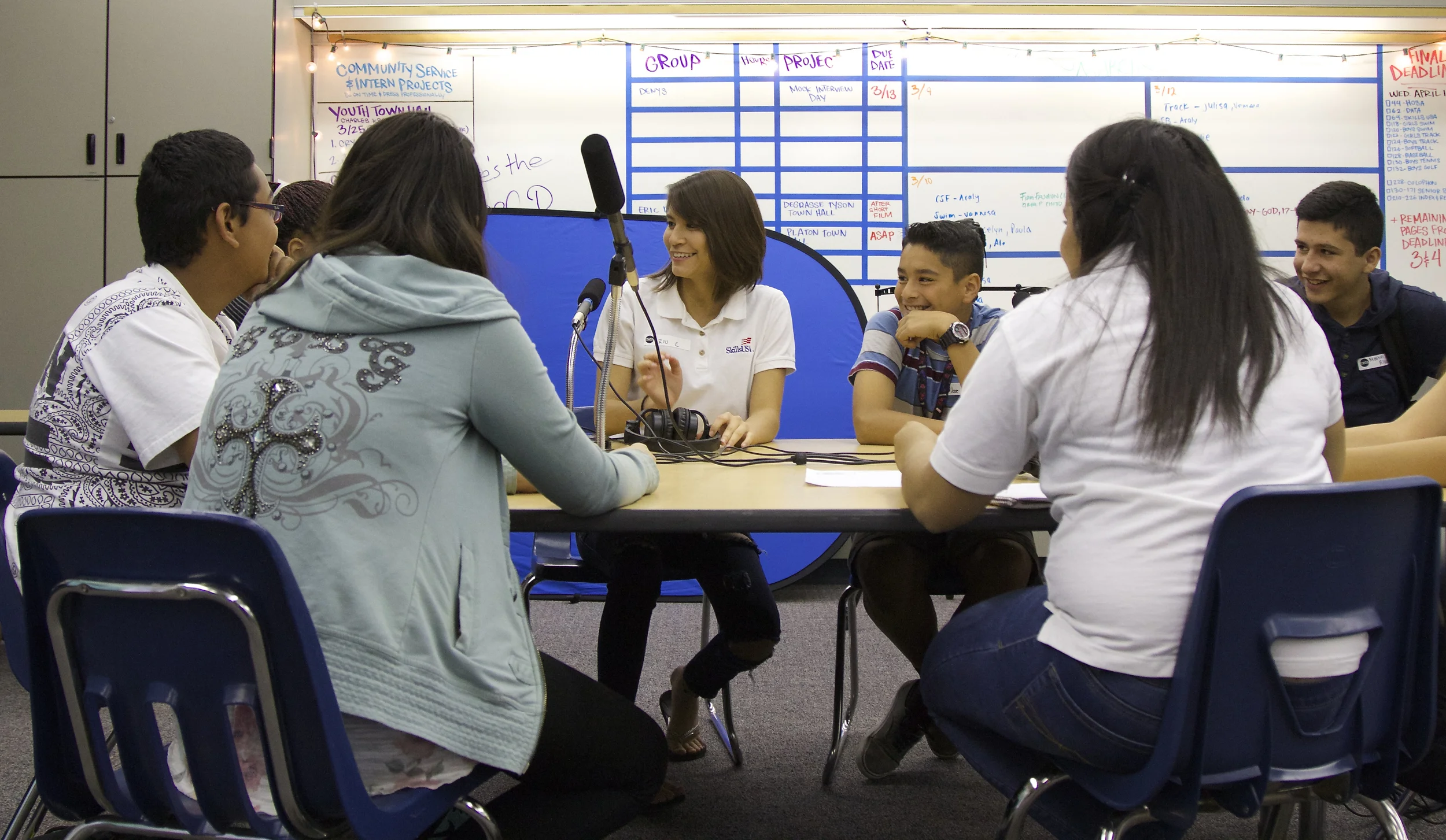 SkillsUSA Gold medallists Rio Chacon and Norma Vasquez lead students in Audio Broadcast Production.