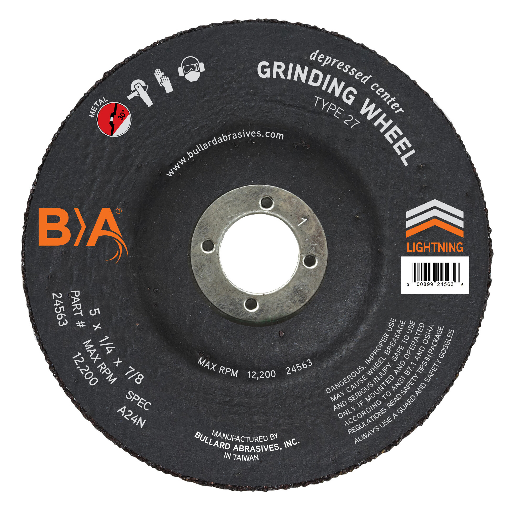 24563 Bullard Abrasives 5 x 1/4 x 7/8 Depressed Center Grinding Wheel A24N Type 27