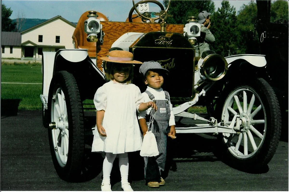 Here are my two oldest grandchildren with my 1914 Model T speedster.