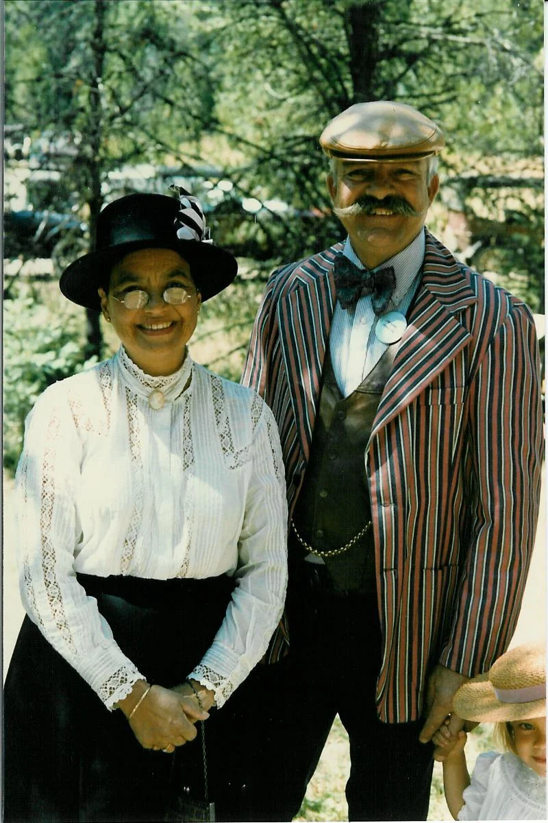 Here I am with my wife in our antique dress at a tour in the early 1980s.