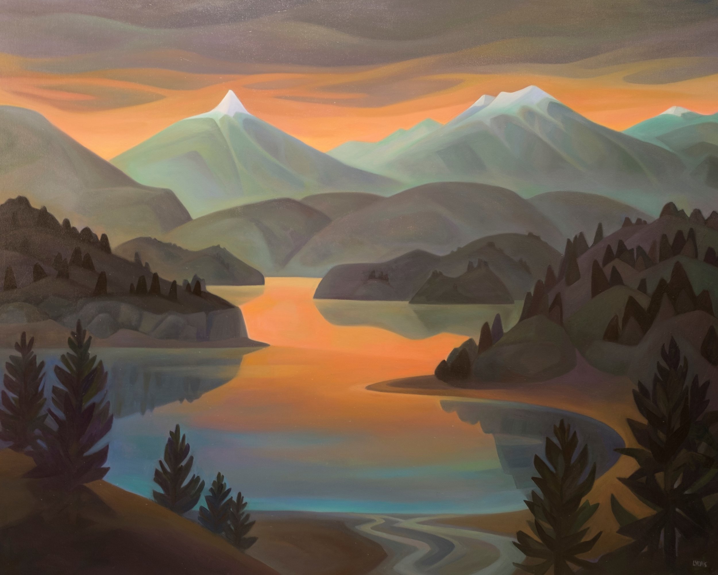  Sunset at Pyramid Mountain  48” x 60”   Oil on Canvas  Permanent Collection- The Alutiiq Museum 