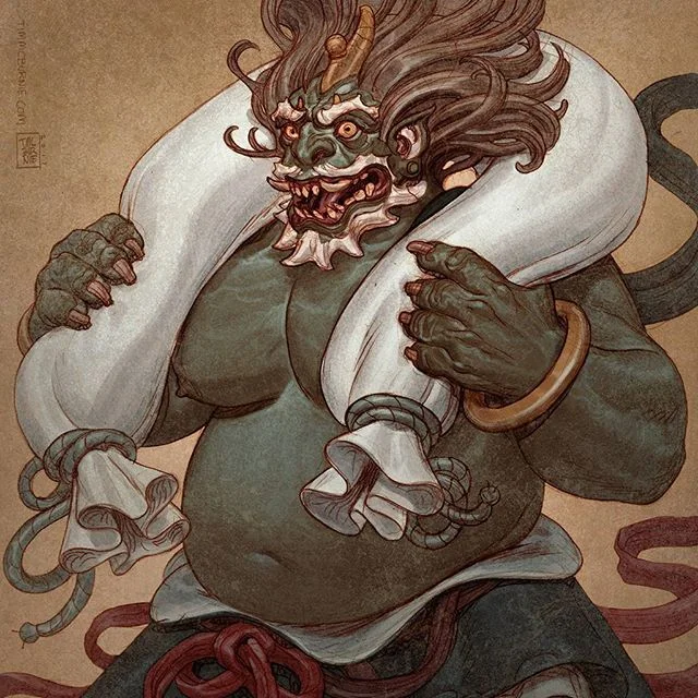 Drawing Gods again. Pencil drawing colored in Photoshop. #drawing #mythology #shinto #fujin #windgod #japanese #adventure #fantasy #monster