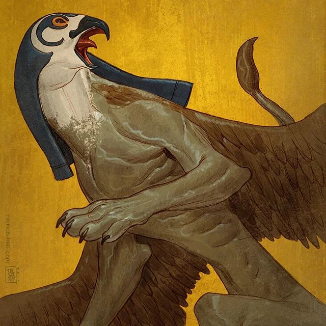 It's an understatement to say I'm still drawing gods. I have been so busy drawing I forgot to post anything for months. Just starting to see some final finished colour cards roll out for my game Mythic Arcana. This is a Griffin (Egyptian style). More