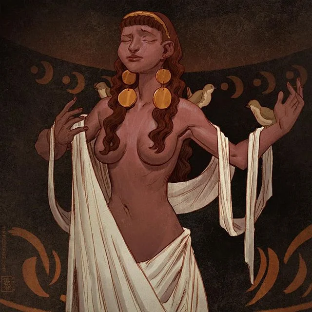 More art from Mythic Arcana - Aphrodite: Goddess of Love. Pencil colored in Photoshop. #mythicarcana #mythology #aphrodite #goddesoflove #drawing #sketching #illustration #fantasy #characterdesign #tabletopgames #cardgame #tauleadergames