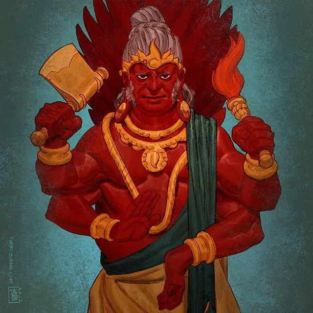 More art from Mythic Arcana - Agni: God of Fire. Pencil colored in Photoshop. #mythicarcana #mythology #godoffire  #agni #drawing #sketching #illustration #fantasy #characterdesign #tabletopgames #cardgame #tauleadergames #comicbookart #conceptart #c