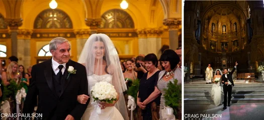 Giovanna and her father walk down the aisle at St. Francis Xavier.