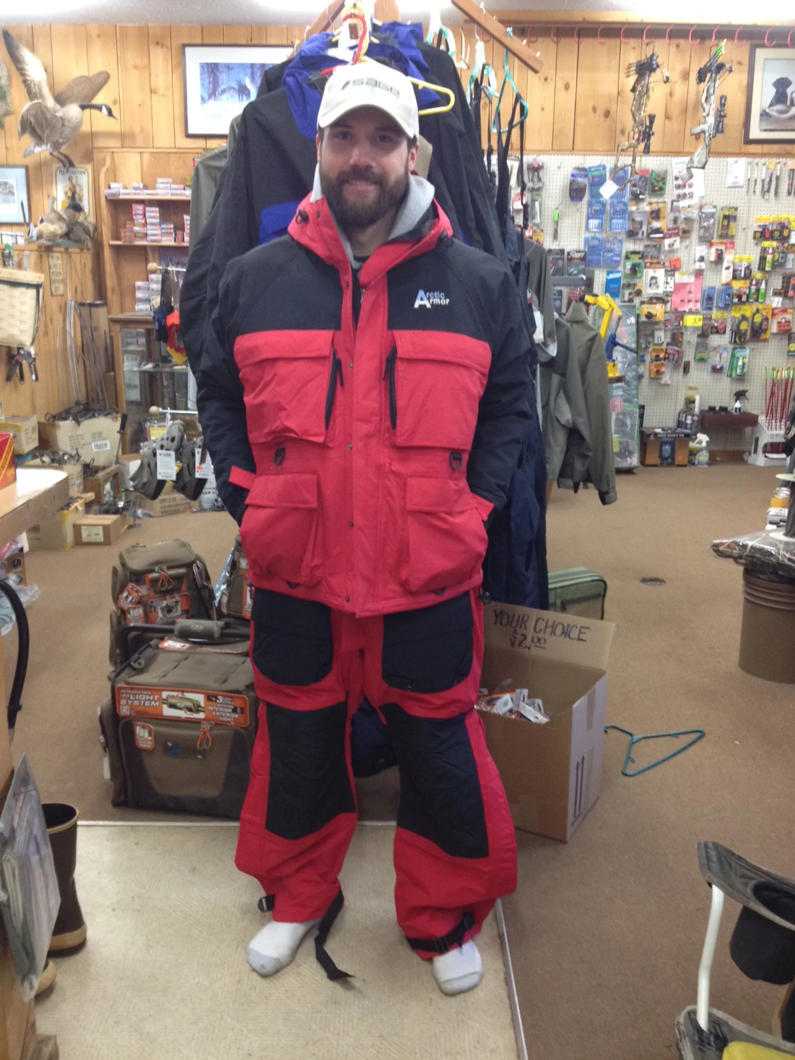 With all these cold temperatures and the quest to follow new ice, come on in and check out the waterproof, sub-zero flotation suit from Arctic Armor!!