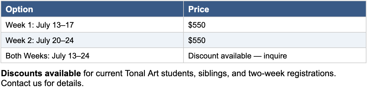 Jersey City Summer Music Camp Pricing