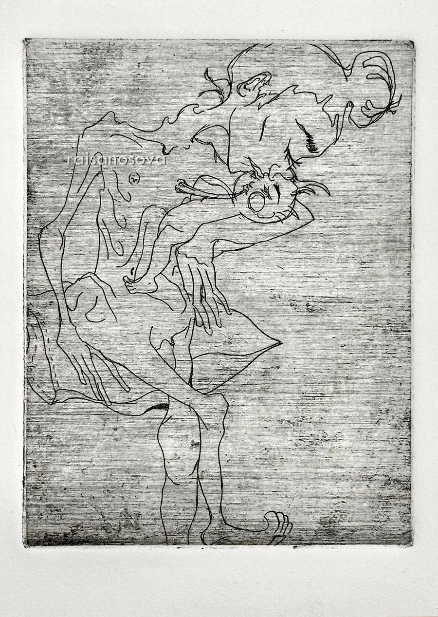  Oxygetocin  etching. ink on paper.   9” x 7”  2025 