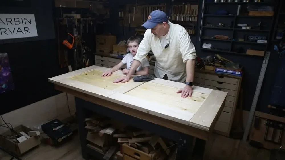 Dry-fitting the assembled solid wood door
