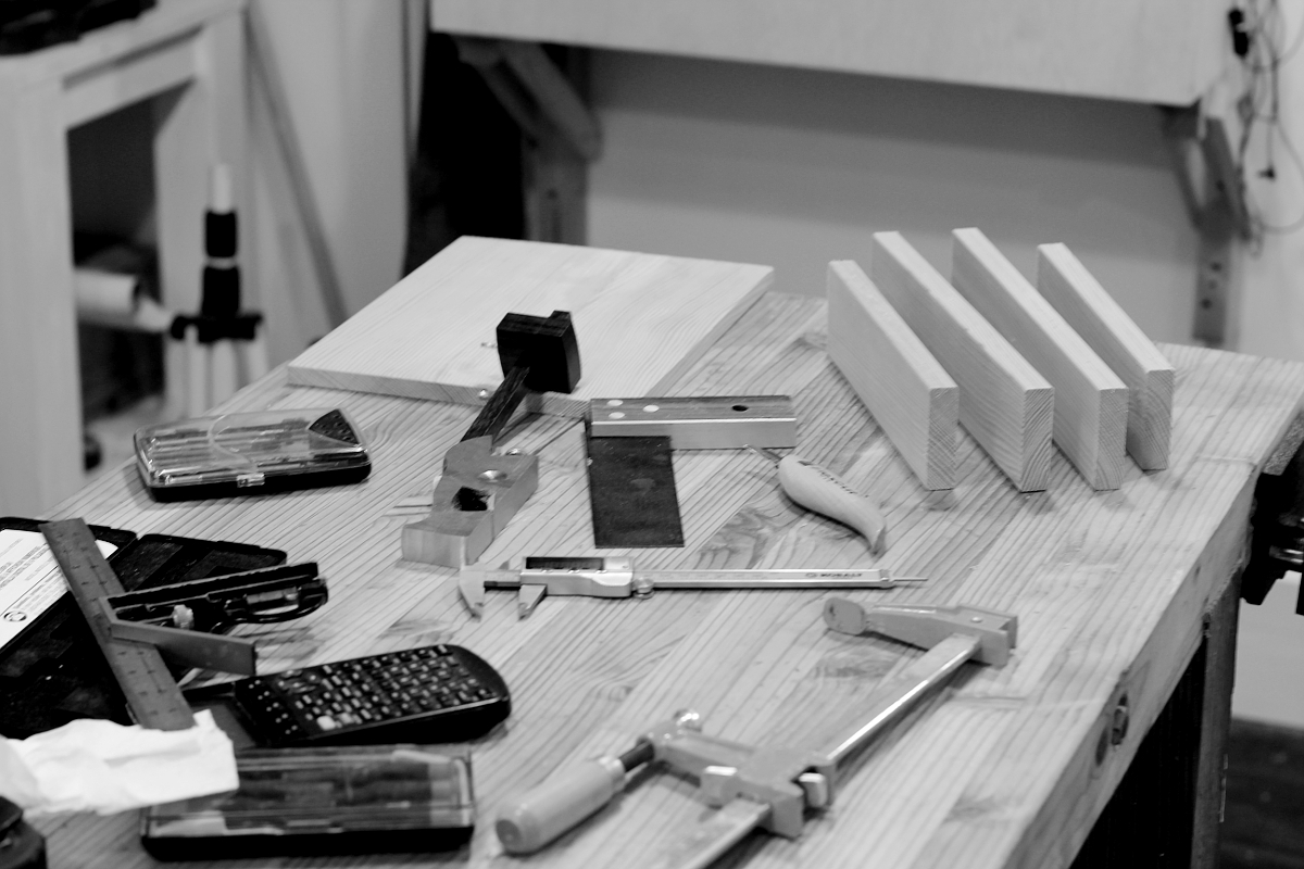 Measuring and laying out the pieces.