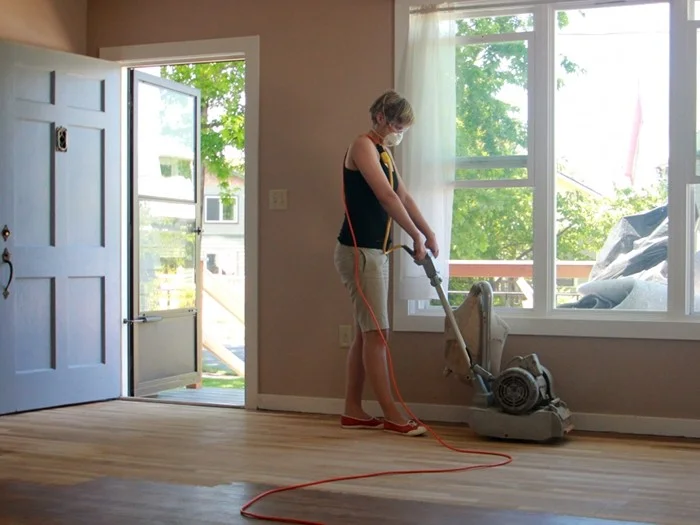 Refinishing floors in the house.