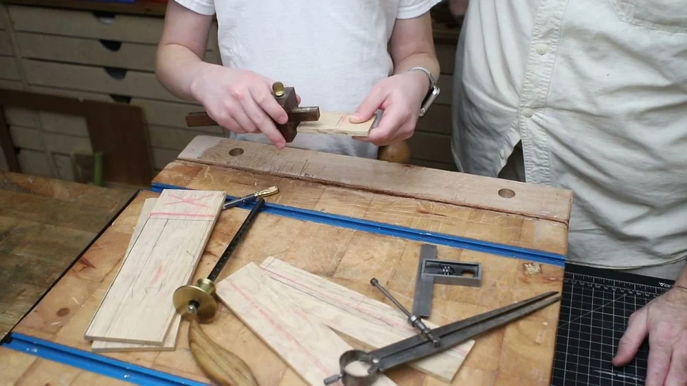 Scribing the joint with a marking gauge