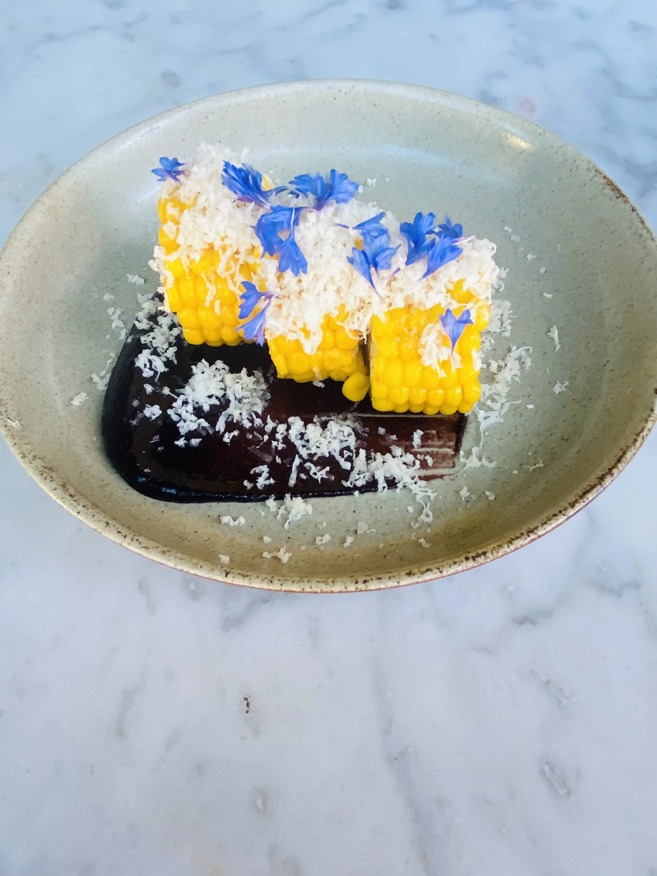  sweet corn, blueberry miso, horseradish, butter 