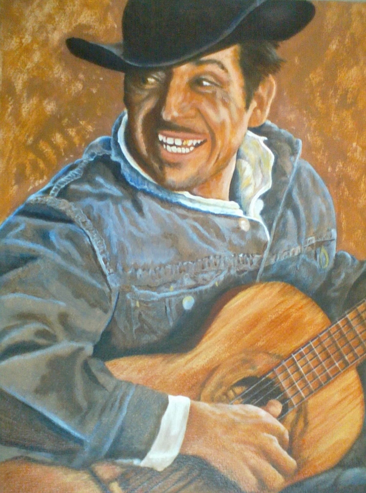 #204 "Happy Man Wearing Hat Playing the Guitar"