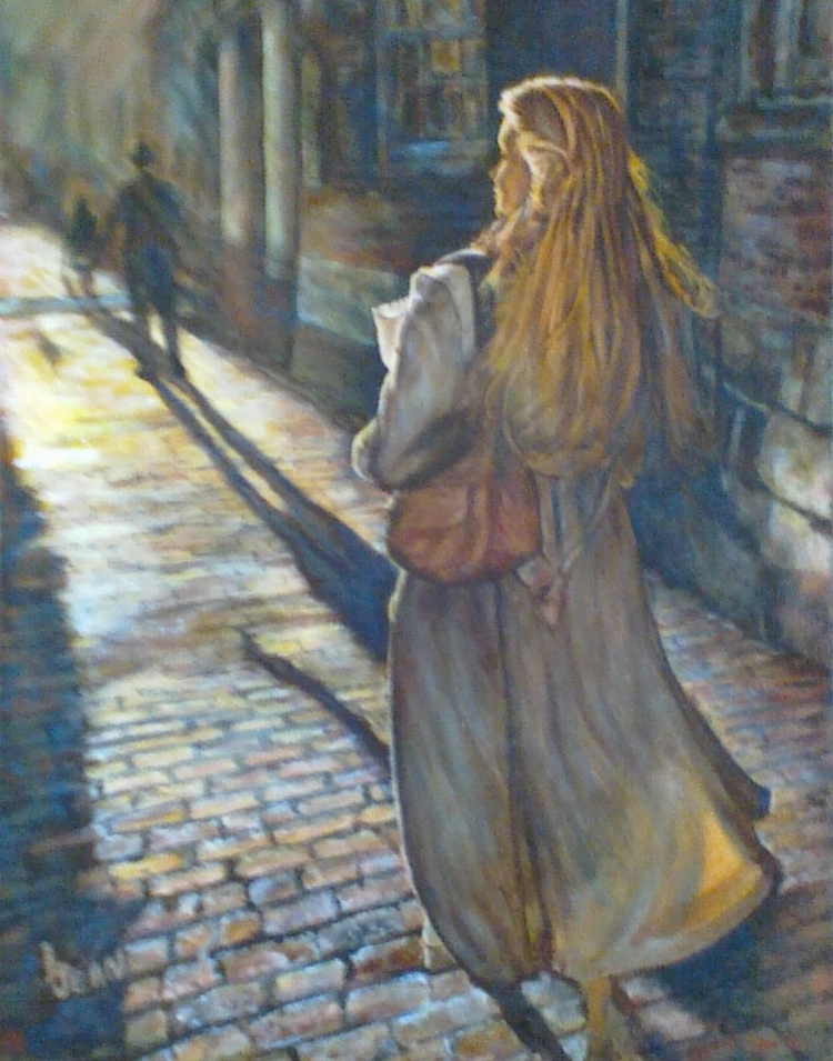 #217 "Blonde Woman Walking Down Shadowed Street"
