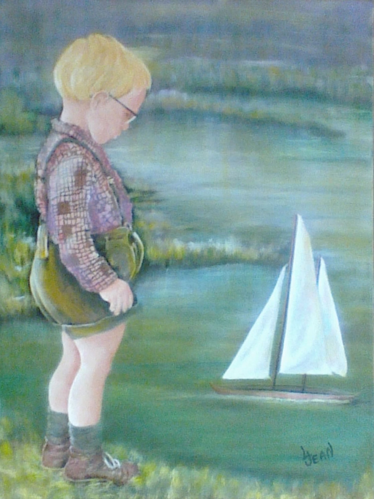 #221 "Little Boy Playing w/Toy Sailboat"