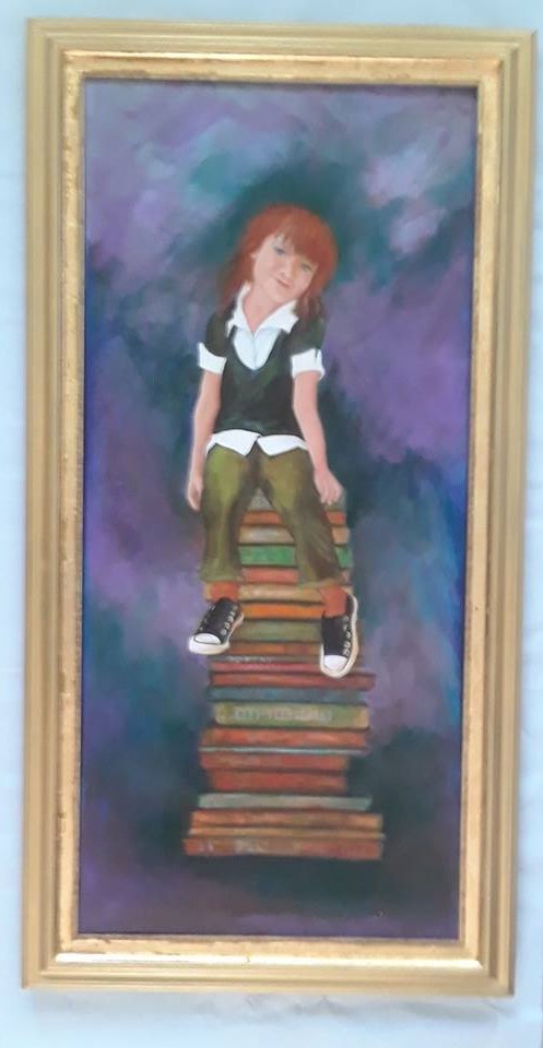 #339 "Girl sitting on Stack of Books" (20 x 44.5)