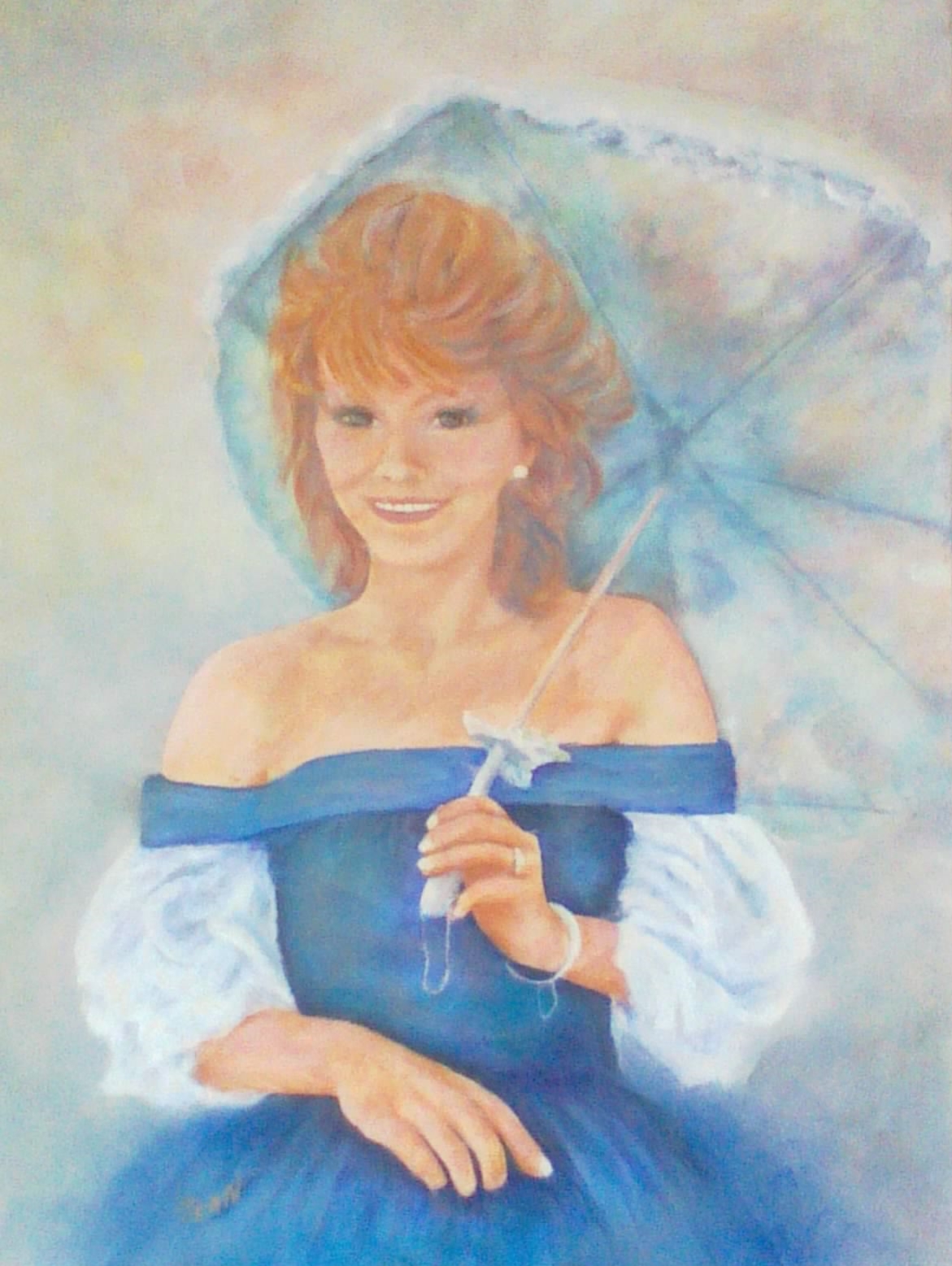 #354 "Blonde w/Umbrella in Blue Dress"