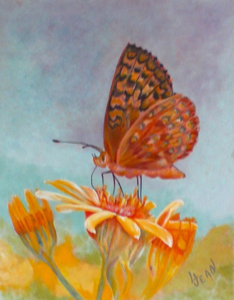 #271 "Butterfly with 3 Orange Flowers"