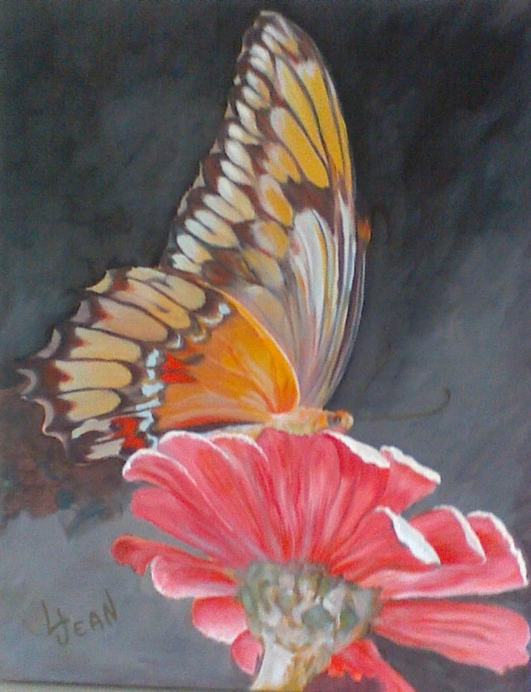 #270 "Yellow Butterfly on Red Flower"