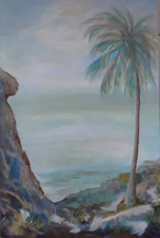 #327 "Ocean w/Palm Tree and Cliff"