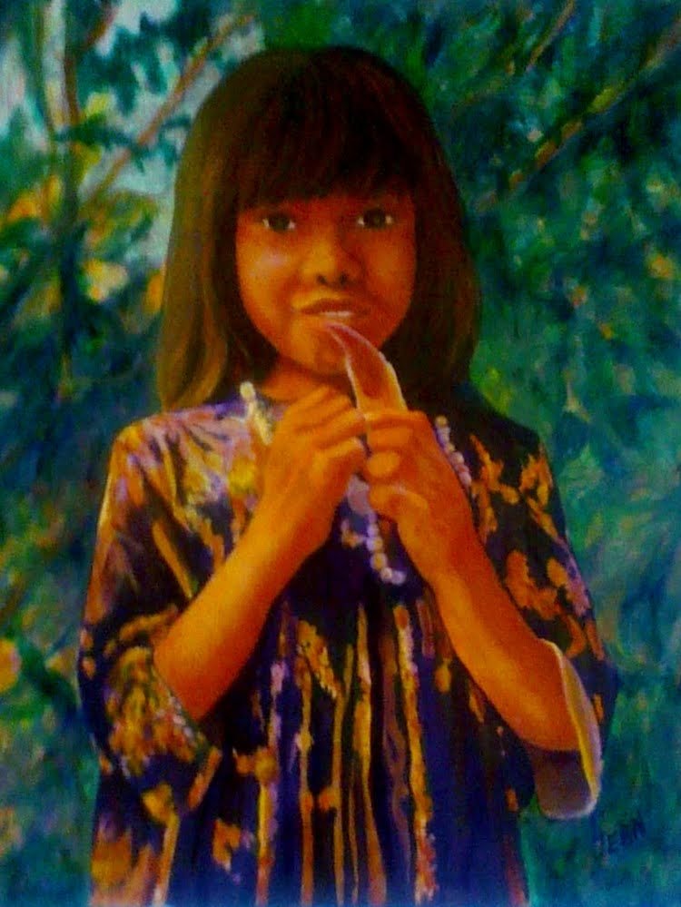 #188 "Girl in Purple Floral Dress Holding a Feather"