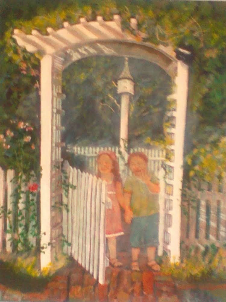 #189 "Boy & Girl Holding Hands Under a Trellis Archway"