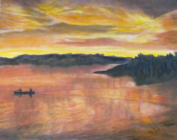 #239 "Fishing Boat on the Lake at Sunset"