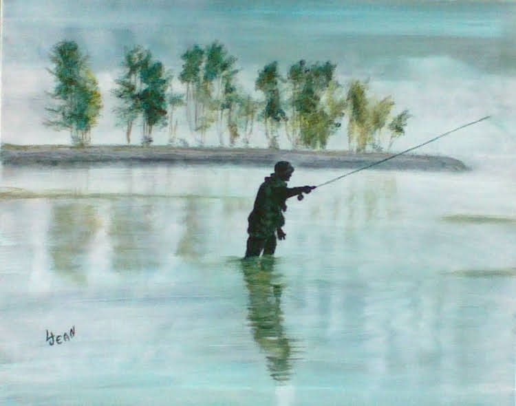 #243 "Flyfisherman on a Foggy Lake"