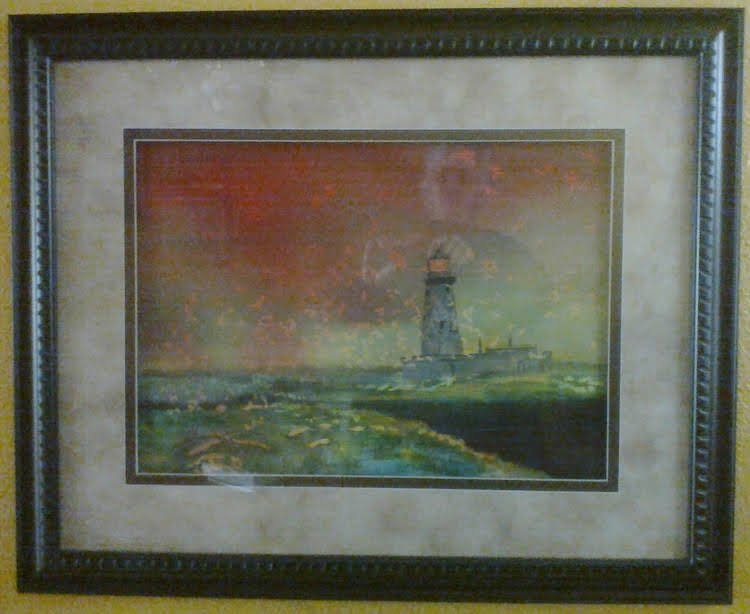 #280 "Lighthouse and Sea Gulls w/Black Frame" (28 x 22)