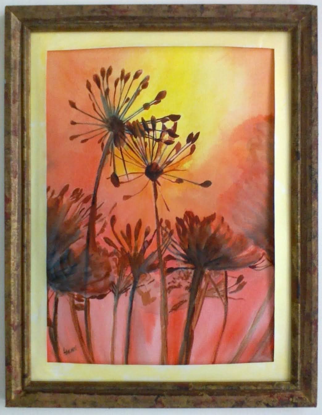 #294 "Seed Flowers Sillhouetted in Sunrise w/Frame" (12 x 16)