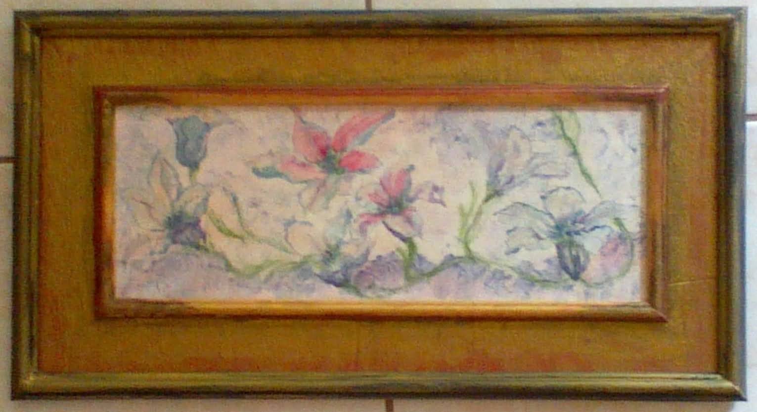 #80 "Vine with 7 Pink/Purple Flowers, w/Frame (Set of 10)" (15 x 6)