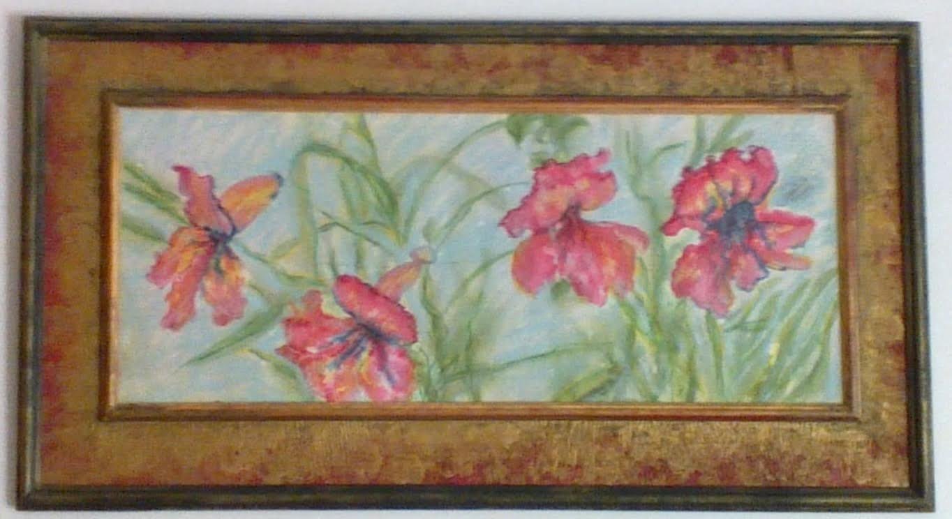 #87 "4 Pink/Red Flowers w/Red Frame (Set of 10)" (22 x 9)
