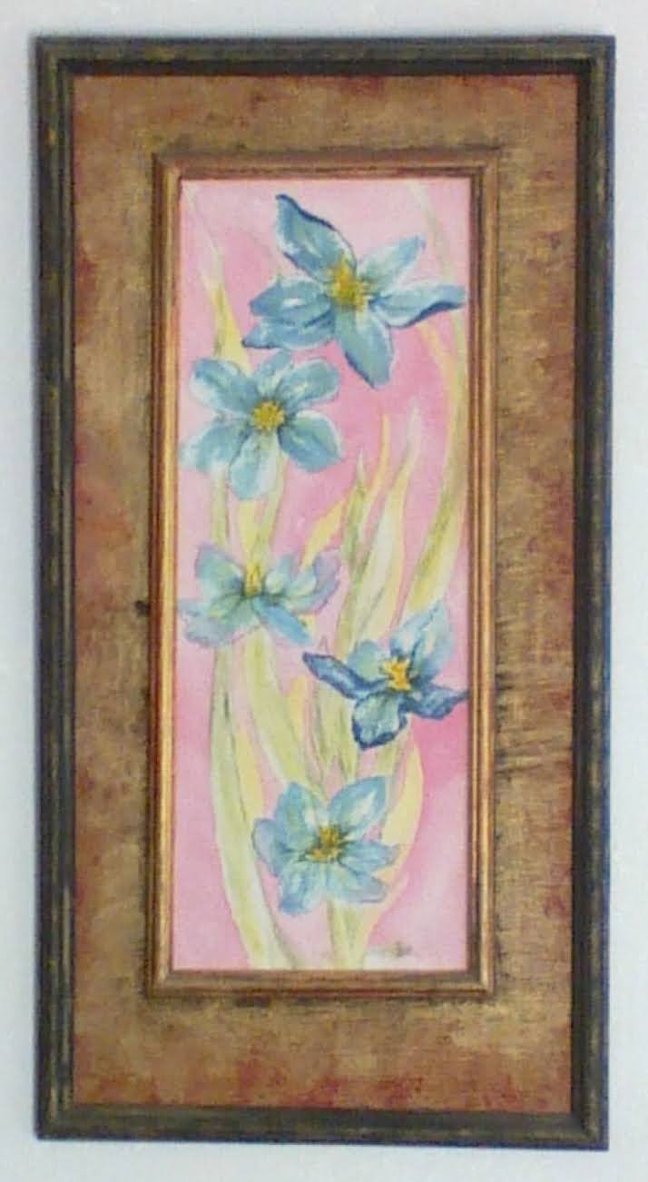 #88 "5 Blue Flowers w/Red Frame (Set of 10)" (6 x 16)