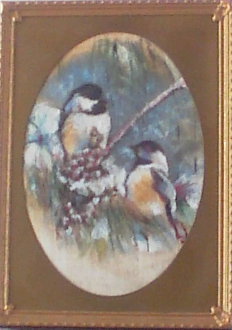 #127 "2 Birds on A Twig w/Oval Frame" (4 x 6)