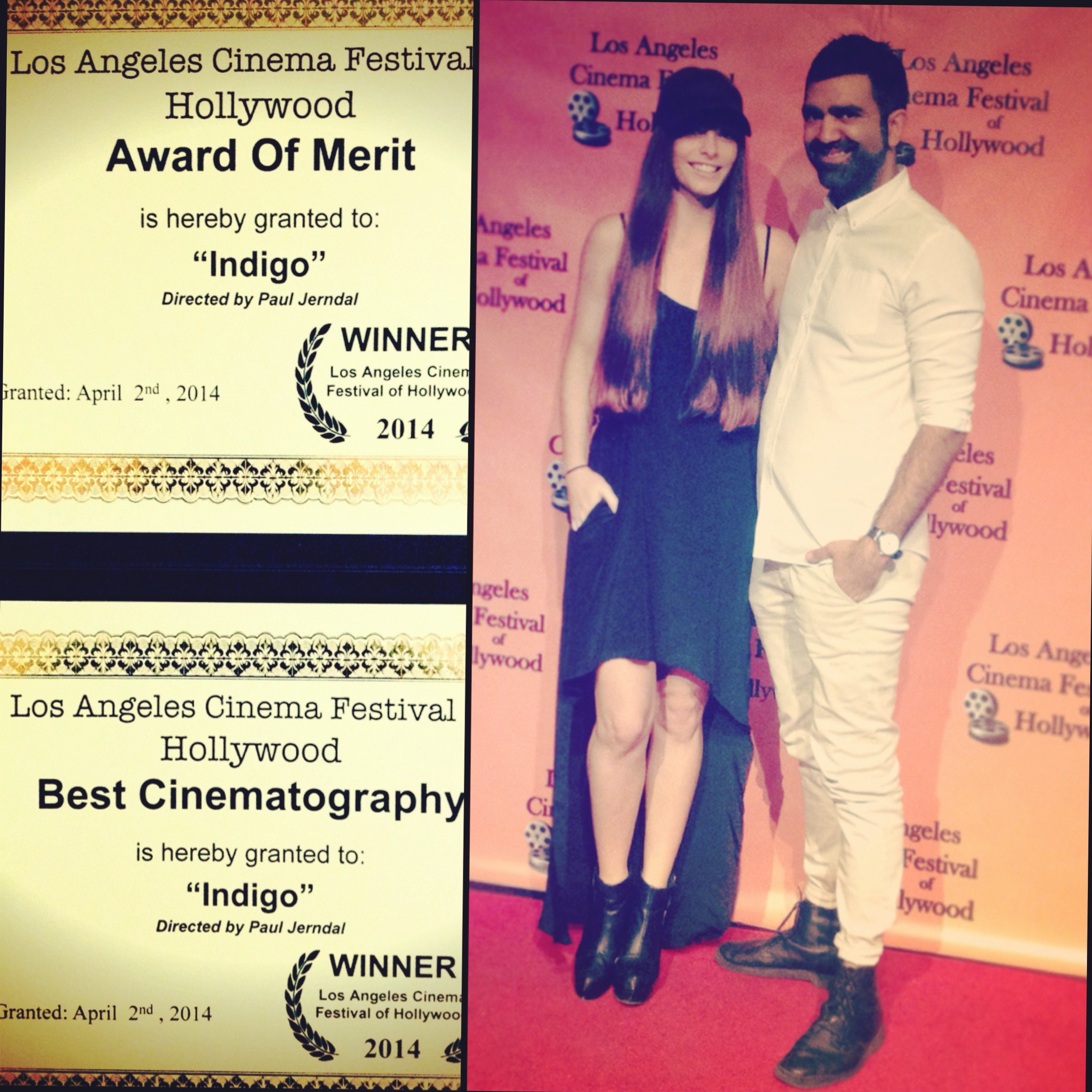Indigo premiered at Los Angeles Cinema Festival of Hollywood - Actress Chloe Hurst and Director Paul Jerndal on red carpet.