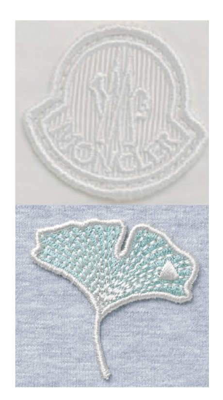  Inspiration from the market, the Moncler patch and a visually reference of a fully embroidered patch created by Avery Dennison’s Newness team.  
