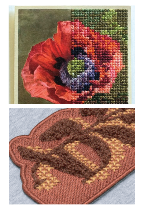  Inspiration of a painting with includes cross stitching and the cross stitching reference from a Avery Dennison’s Newness sample. 