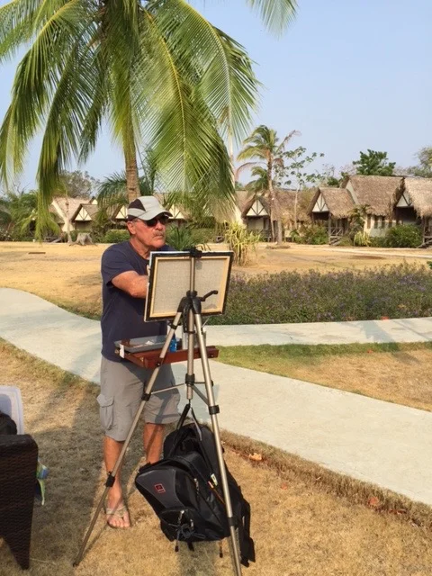 The easel has a hook in the center to hang your pack so that it helps weigh down the tripod. That helps a lot when the winds are 30-40mph!