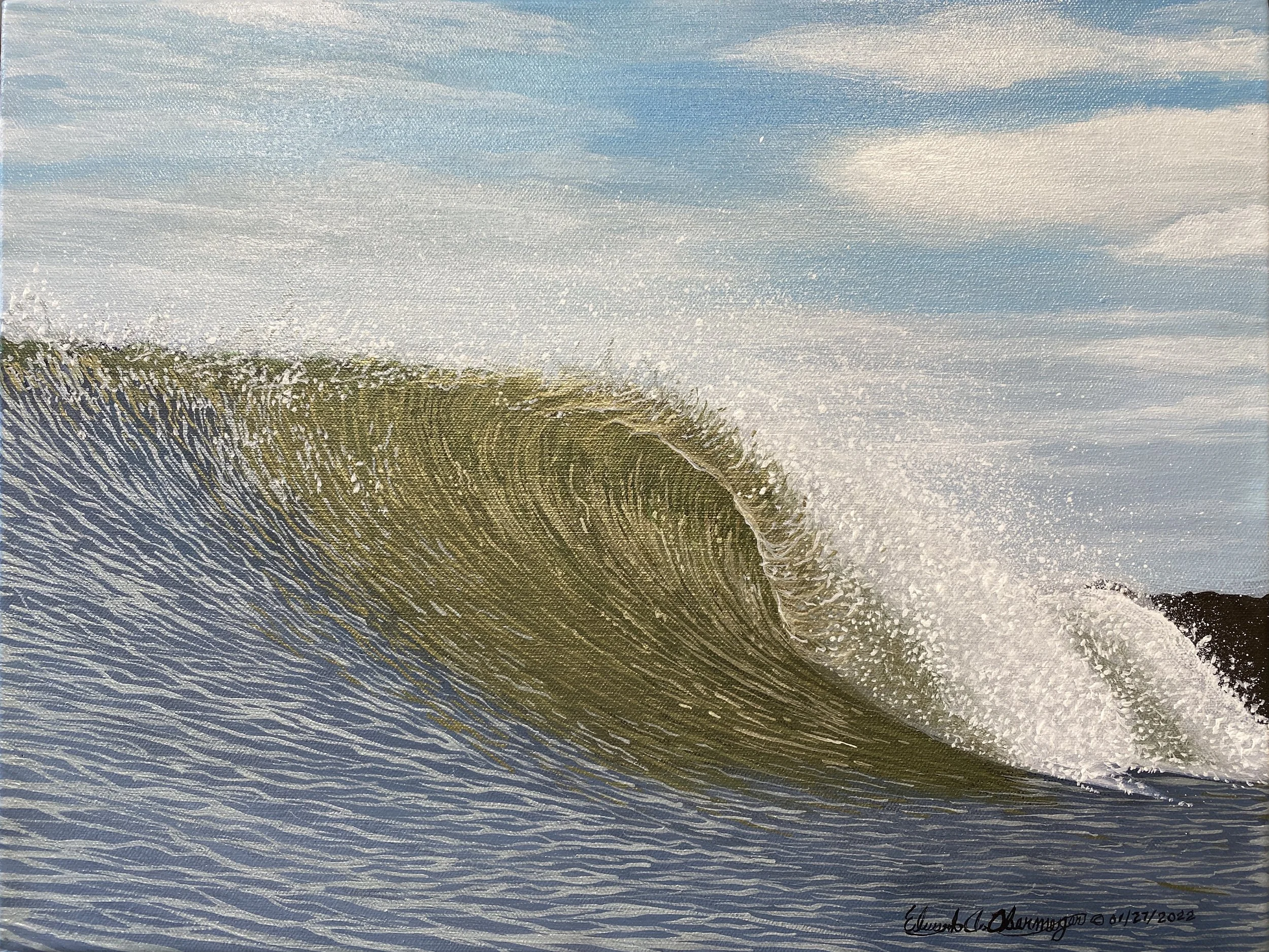  Silver Sanctuary © 01/27/2022  Original Acrylic on canvas  12” x 16”, $250.00  Original only, no prints  Based on a photo I took from the water at the Va. Bch. Jetty 