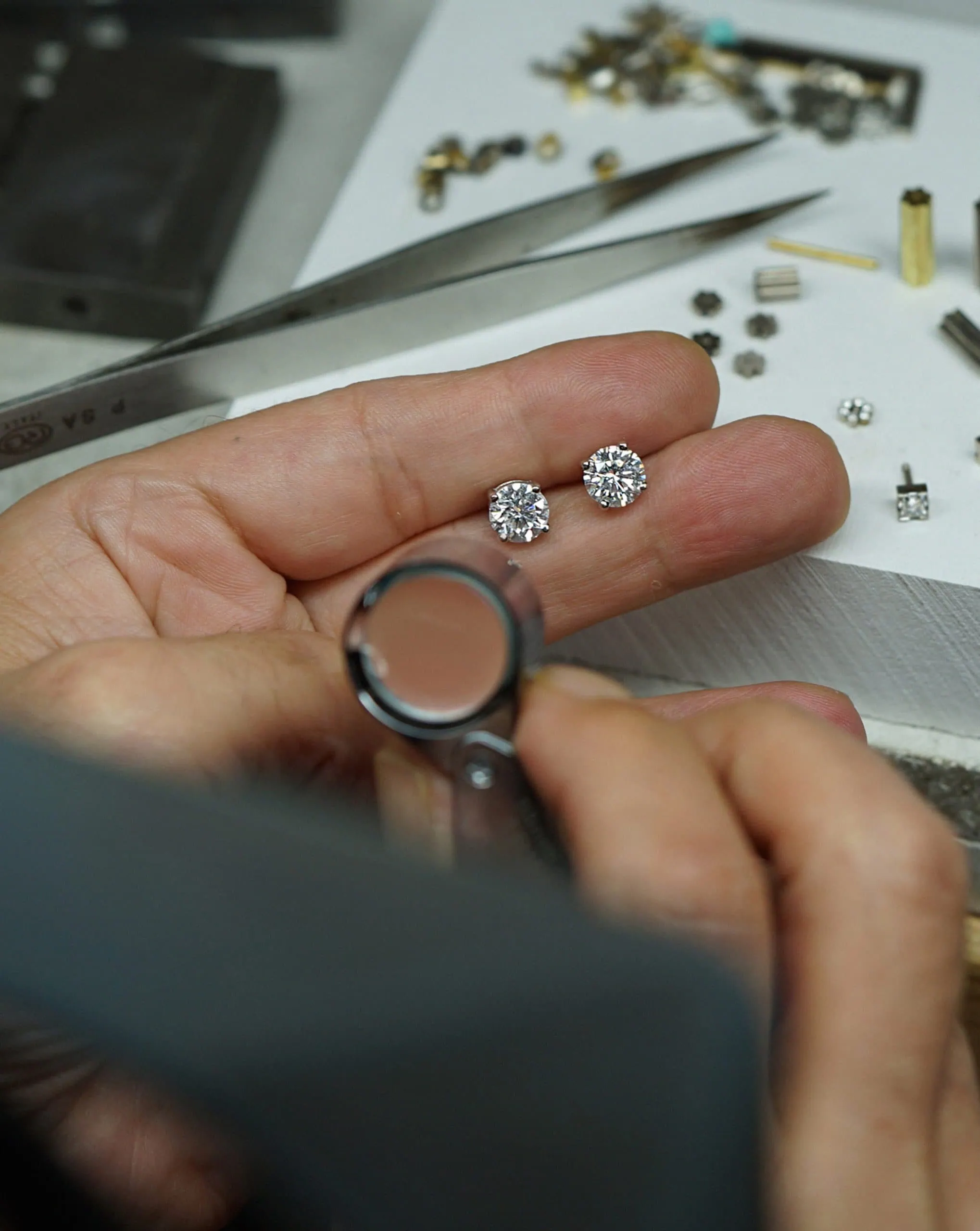 Lena Cohen Jewelry 18ct gold diamond studs handcrafted in London