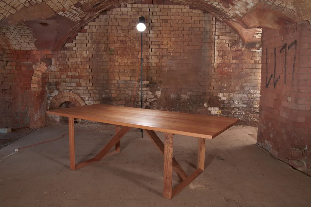 T6 Triangular Base Table in Recycled Ash